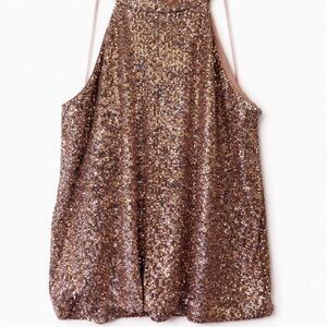 Cable & Gauge Rose Sequin Halter Top